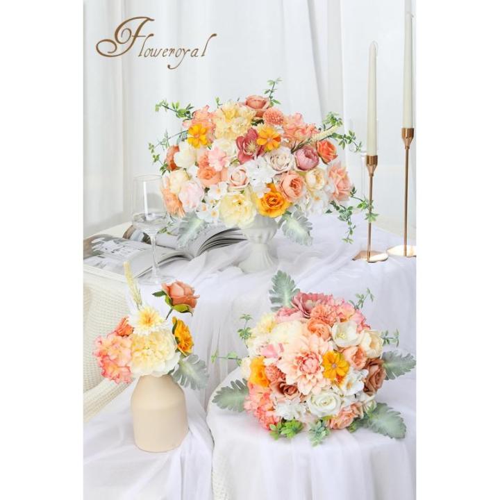Künstliche Blumen Combo Champagner Blumen Mix Seide Blumen Dahlie Rosen mit Stielen für DIY Hochzeit Brautsträuße, Babyparty, Blumenarrangement, Tischaufsätze, Heimdekoratione