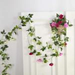 2 stuks 240 cm lange tweekleurige kunstrozenslinger-ranken, hangende zijden bloemen, voor buiten- en binnen, bruiloft- en muurdecoratie (magenta)
