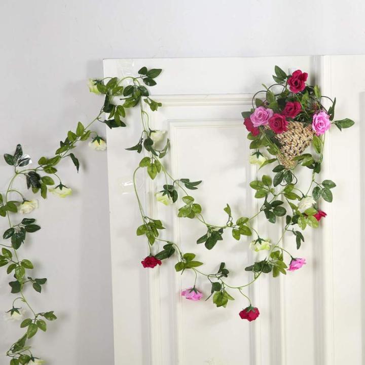 2 stuks 240 cm lange tweekleurige kunstrozenslinger-ranken, hangende zijden bloemen, voor buiten- en binnen, bruiloft- en muurdecoratie (magenta)