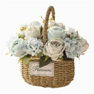 Kunstblumen Künstliche Blumen Pflanzen Set, künstliche Seidenblumen Tischpflanzen mit gewebtem Blumenkorb für Home Office Dekoration für jeden Anlass