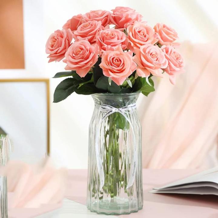 Kunstblumen Künstliche Blumen mit Glasvase Kunstseidenrose Gefälschte Pflanzen in Töpfen, Simulationsblumen-Tischdekorationszubehör für jeden Anlass