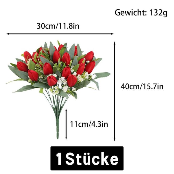 Künstliche Blumen 21 Stück Unechte Tulpe Gefälschte Blume Blumenstrauß Tulpen Real Touch für Home Party Hochzeitsstrauß Garten Dekoration 1803