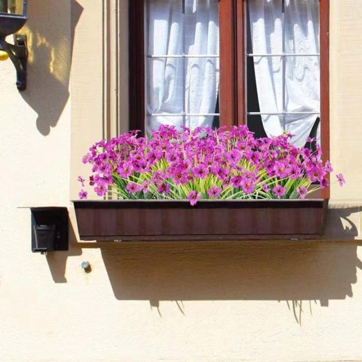 struiken, 12 bundels plastic bloemen voor buiten, kunstmatige viooltjes voor tuindecoratie, woondecoratie, vaas, tafelstuk (Fuchsia)