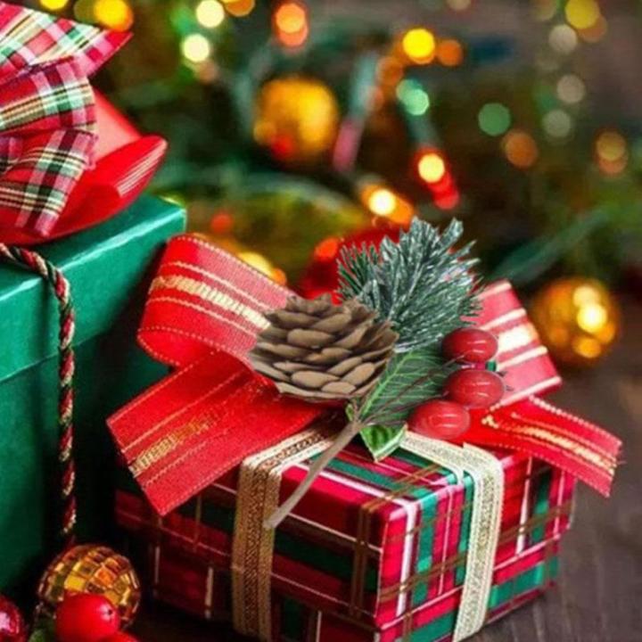Künstliche Tannenzapfen für Weihnachten, Tannenzapfen, immergrüne Weihnachtsdekoration, Weihnachtsblumen-Plektren für Hochzeit, Party, DIY, Weihnachtsbaumdekoration (Form A)