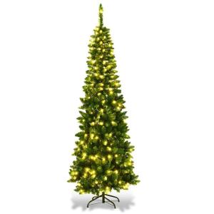 Kerstboom met warmwitte ledverlichting, kunstkerstboom met klapsysteem en metalen standaard, pvc-naalden, kunstboom, kerstgroen, 200 cm, 135 / 200 / 225 cm
