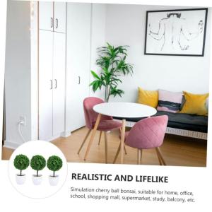 3St Topfpflanze künstliche Pflanzenkugeln Mini-künstliche Pflanzen Topfkugeln Bonsai kunstpflanze kunstplflanze Simulation Grasball Kirschkugel aus Kunststoff Plastik Green