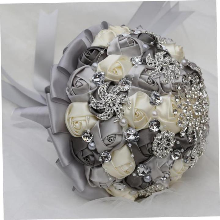 1stk Braut Rose Hochzeitssträuße Für Brautjungfern Braut Hochzeitsstrauß Weißer Blumenstrauß Brautstrauß Aus Strass Braut Rosen Frische Blumen Strauß Braut Silver