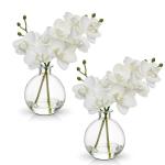 2 stuks kunstorchideeën wit met glazen vaas, kunstplant decoratie orchideeën kunstbloemen in vaas met Real Touch bloemen, namaak-orchideeën, kunstmatige bonsai voor hotel, woonk