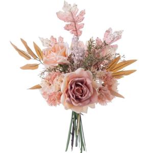 Kunstblumen Künstliche Pflanzen Blumen Deko Seidenblumen Rose Blumenarrangements Kernstück Hochzeit Blumenstrauß(Champagnerrosa)