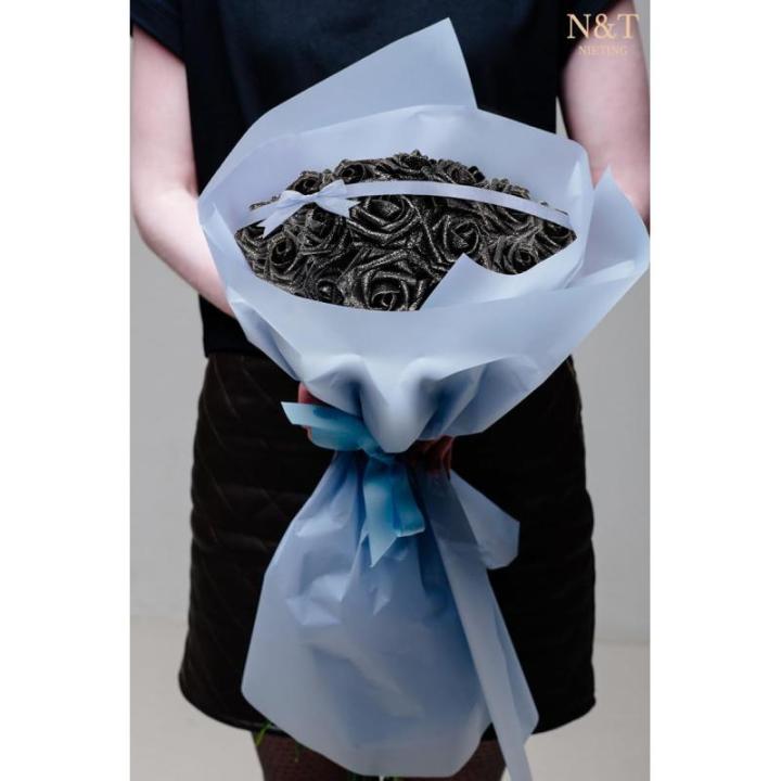 Glitter-roos kunstbloemen, 25 stuks kunstrozen, bloemen met stengels, echte touch, kunstschuim, rozen voor bruiloft, boeketten, feesten, thuis, Halloween, kerstdecoratie (zwart)