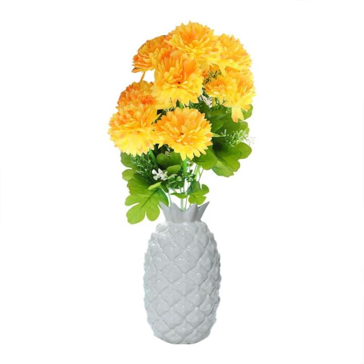 Kunstblumen Künstliche Pompon-Chrysantheme Kunstblumen Innen Gelb Seidenblumen Dekoration für Hausgarten Party