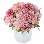 Künstliche Blumen,Unechte Blumen Deko Künstlich Pfingstrose Seide Hortensien Dekoration Plastik Blumenarrangements Hochzeit Blumenstrauß(Rouge)