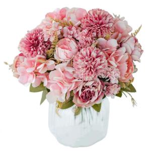 Künstliche Blumen,Unechte Blumen Deko Künstlich Pfingstrose Seide Hortensien Dekoration Plastik Blumenarrangements Hochzeit Blumenstrauß(Rouge)