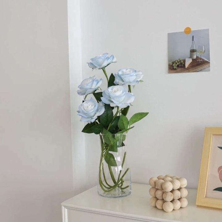 12 stuks Kunstmatige Rozen, 53cm Kunstrozen Enkele Lange Steel , Realistische voor Bruiloftsboeket, Thuis Tuin Woonkamer Hotel Kantoor Decoratie (Lichtblauw)