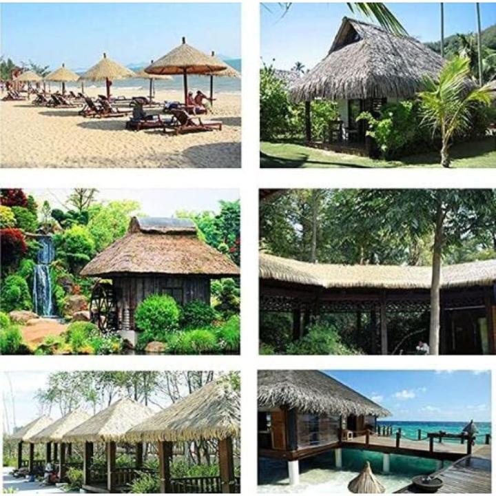 HARICSET Palmgras rol kunstmatige palmstro stro dak kunstmatige tegelsimulatie stro PE nep strodecoratie kunststof stro dak brandvertragende paviljoendecoratie (maat: 5 stuks)
