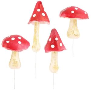4 x vliegenzwammen - kunstmatige paddenstoelen om in kransen en bloemstukken te steken - spons als leuke herfstdecoratie - kunstpaddenstoelen