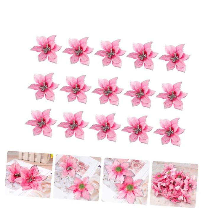 15st Weihnachtsblume Weihnachtsstern Blumen Weihnachtsbaumspitze Gefälschter Weihnachtsstern Weihnachtsbaum Glänzende Blumen Mini-Kranz Outdoor-dekor Blumendekoration Rosa Plasti