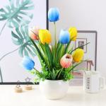 Kunstblumen Künstliche Tulpenblumen mit Keramikvase, echter Tulpenstrauß, lebendiges Tulpenblumenarrangement, für Hausgartenparty für jeden Anlass
