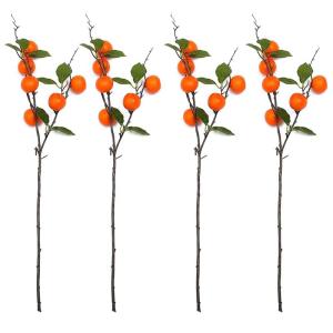 Künstliche Mandarinenzweige, 4 Stück, Lange Künstliche Mandarinenstiele, Künstliche Orangenfruchtzweige mit Grünen Blättern, Lebensechte Künstliche Obst-Requisiten