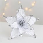 5 stuks kerstbloemen, glitter, kerststerren, simulatie kunstkerstbloemen, voor kerstboomversiering, bruiloft, feest, krans, decoratie (wit, 25 cm)