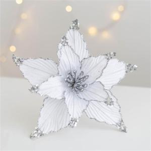 5 stuks kerstbloemen, glitter, kerststerren, simulatie kunstkerstbloemen, voor kerstboomversiering, bruiloft, feest, krans, decoratie (wit, 25 cm)