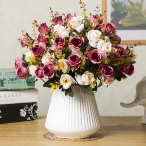 Kunstblumen Künstliche Rosenblumen, Topfschmuck, satte grüne Blätter, für Zuhause, Hochzeit, Büro, Tischdekoration, Geschenk für jeden Anlass