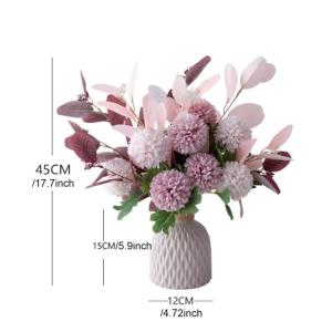 Kunstblumen Künstliches Blumen-Set, künstliches Hortensien-Blumenarrangement mit Eukalyptusblättern, rosa Keramikvase, Tischdekoration für jeden Anlass
