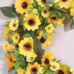 Sonnenblumen-Blumenkranz, handgefertigt, künstliche Girlande für die Wand vor der Tür, Hochzeit, Party, Heimdekoration