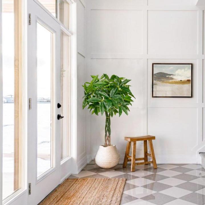 120 cm grote , Pachira Aquatica, gelukskastanje, bonsai in pot, kunstplant als echte kamerplant, decoratieve plant, kunstboom voor kantoor, eetkamer, woonkamer decoratie