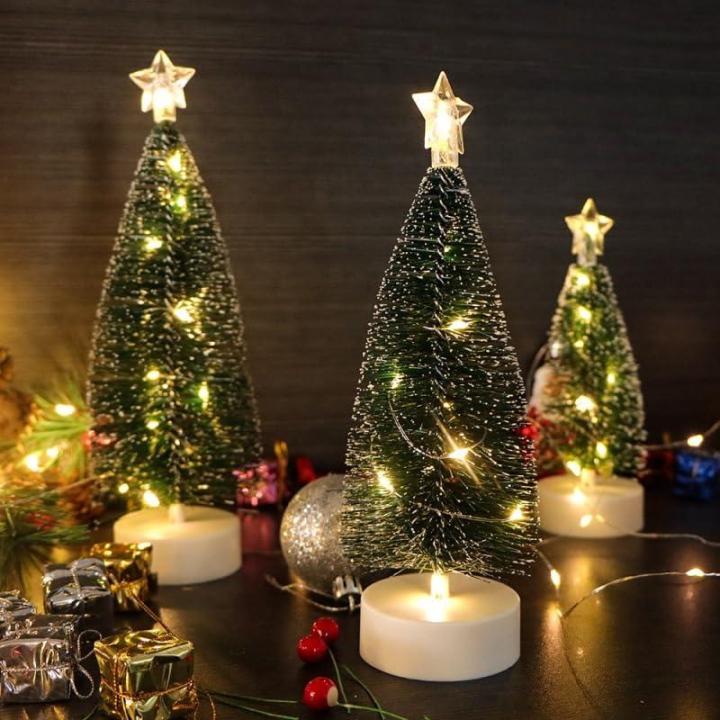 Weihnachtsbaum Klein mit Beleuchtung 3PCS Tisch Mini Weihnachtsbaum Geschmückt mit LED Lichterkette Tabletop Kleiner Weihnachtsbaum Mini Tannenbaum Künstlich Klein Weihnachtsdeko