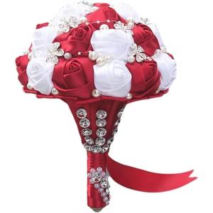 Hochzeitsstrauß for die Braut mit künstlichen Blumen, handgemachtes Band, Hochzeitsstrauß mit Strasssteinen, Brautstrauß, Hochzeitsbedarf