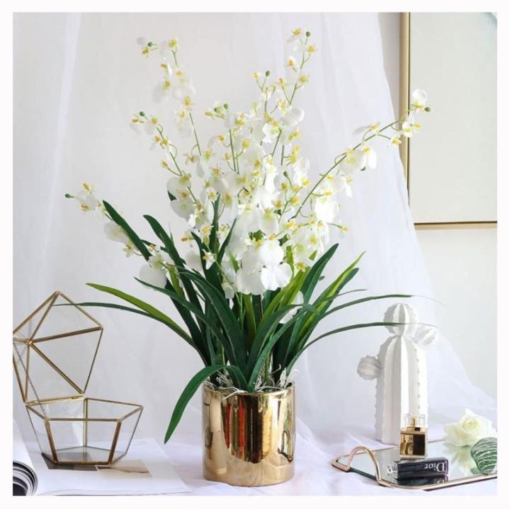 Kunstblumen Künstliche Blumen im Keramiktopf, gefälschte Orchideen-Phalaenopsis-Blumenarrangement für Zuhause, Büro, Küche, Schlafzimmer, Dekoration für jeden Anlass