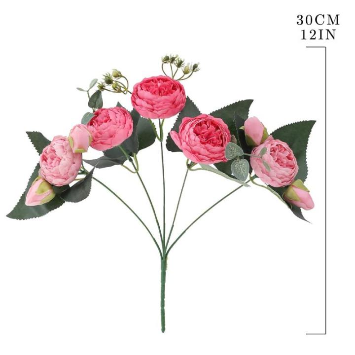 4 bossen kunstmatige bloemen pioen zijde pioenrozen boeketten nep bloemen boeketten bruiloft decoratie thuis tafel keuken kantoor tuin bruids groen (diep roze)