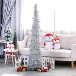 Lametta-pop-up-Weihnachtsbaum, einfach zu montierender, zusammenklappbarer künstlicher Bleistift-Weihnachtsbaum mit glänzenden Pailletten für die heimdekoration – silbriger 4.
