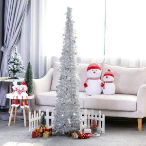 Lametta-pop-up-Weihnachtsbaum, einfach zu montierender, zusammenklappbarer künstlicher Bleistift-Weihnachtsbaum mit glänzenden Pailletten für die heimdekoration – silbriger 4.