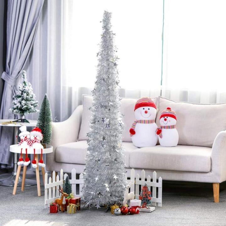 Lametta-pop-up-Weihnachtsbaum, einfach zu montierender, zusammenklappbarer künstlicher Bleistift-Weihnachtsbaum mit glänzenden Pailletten für die heimdekoration – silbriger 4.