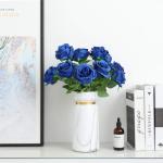 Kunstmatige Zijde Roos Bloem Enkele Stam Levensechte Nep Roos voor Bruiloft Boeket Bloemenarrangementen Huis Feest Bloemstuk Decoratie, 10 stuks (Blauw)