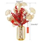 Kunstblumen Gefälschte Blumensimulationsblume, Beeren-Glücksfrucht mit Leichter Luxus-Vase aus Schmiedeeisen für Zuhause, Hochzeit, Party, Büro für jeden Anlass