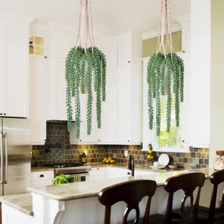 45,7 cm hangende planten kunstmatige vetplanten, hangende plant met geweven katoenen touw, decoratieve voor thuis badkamer decor