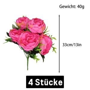 Fake Flowers Künstliche Pfingstrosen Sträuße Blüten Realistische Vintage Blumen für Zuhause Hochzeit Büro Party Dekoration Blumenarrangement Mittelstücke Rosa 0805