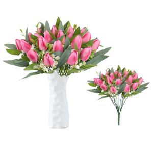 Kunstblumen 21 pcs Künstliche Blumen Tulpe Kunstblume Tulpen Real Touch Blumensträuße Dekoration für Hochzeitsdekoration Küche Büro Café Wohnkultur Rosa 1802
