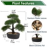 Kunstbonsai Natuurgetrouwe kunstplant, kunstboom, bonsai, ceder, grenen, podocarpus, plastic plant, kunstplant met keramische pot in zwart, voor badkamerdecoratie, desktop, kantoor