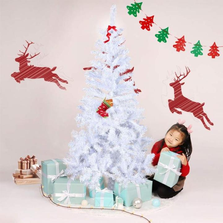 Kunstkerstboom, 150 cm, wit, pvc, kerstdecoratie, snel opgebouwd, klapsysteem, moeilijk ontvlambaar voor thuis, kantoor, winkel, incl. metalen standaard