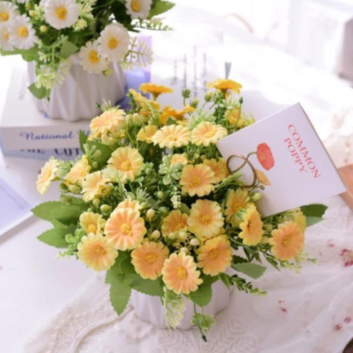 Kunstblumen Künstliche Topfblumen，Kleine Bonsai für Hochzeit Zuhause Schreibtisch Tischplatte Outdoor，Mehrfarbig（Weiße Keramikvase） für jeden Anlass