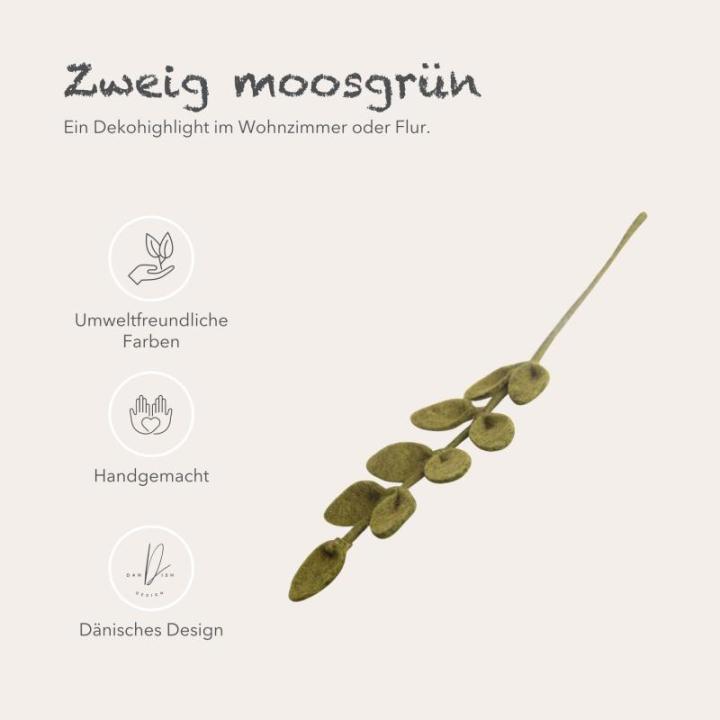Gry & SIF Kunstbladtakken, flexibele steel, decoratieve tak van vilt, kunstplant, boeket binden, bruiloften, doe-het-zelfprojecten, handgemaakt, Fairtrade I 30 cm, 3 x groen