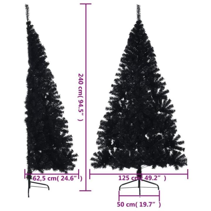 Kunstkerstboom, halve kerstboom met standaard, 240 cm hoog, kerstdecoratie kunstboom, hoge kunstboom, kerstboom, PVC en staal, zwart