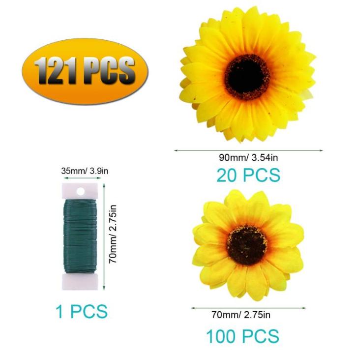 120 stuks kunstmatige zonnebloemhoofden faux zonnebloemhoofden in geel, 6,8 cm en 3,5 cm zonnebloemen zijde plastic planten voor huis tuin bruiloft feest decoratie krans DIY Craft