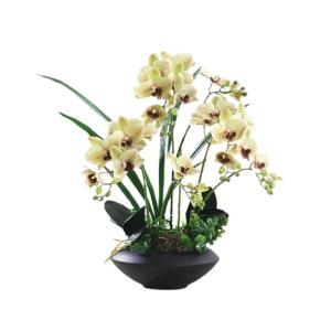 Kunstblumen Künstliche Blumen mit Blumentopf – Hotel-Tischaufsätze, künstliche Blumen, Seidenblumen, Phalaenopsis-Blumenstrauß mit Vase für jeden Anlass
