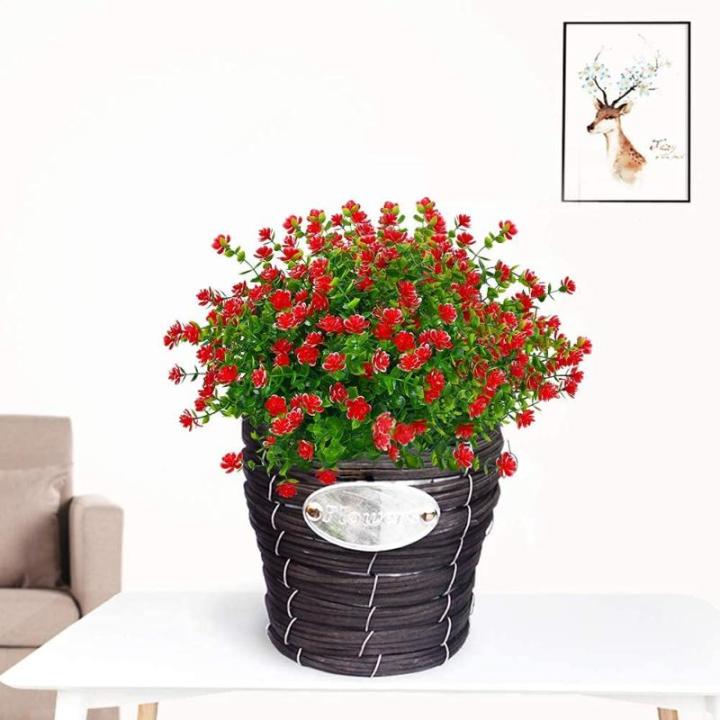 Kunstbloemen voor buiten, uv-bestendig, , bloemen in grote hoeveelheden voor het ophangen van plantenbakken, buiten, veranda, vaas, thuis, raamdecoratie, 6 bundels, rood