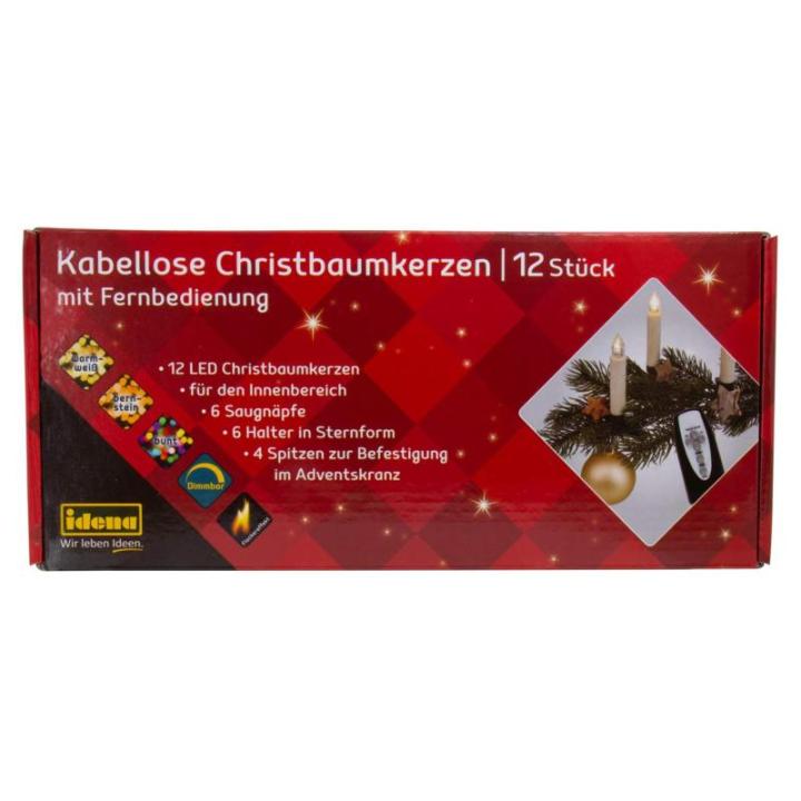 31852 Kerstboomkaarsen, set met 12 draadloze led-kerstboomkaarsen om vast te klemmen, 6 zuignappen, 6 houders in stervorm en 4 punten, werkt op batterijen, met afstandsbediening